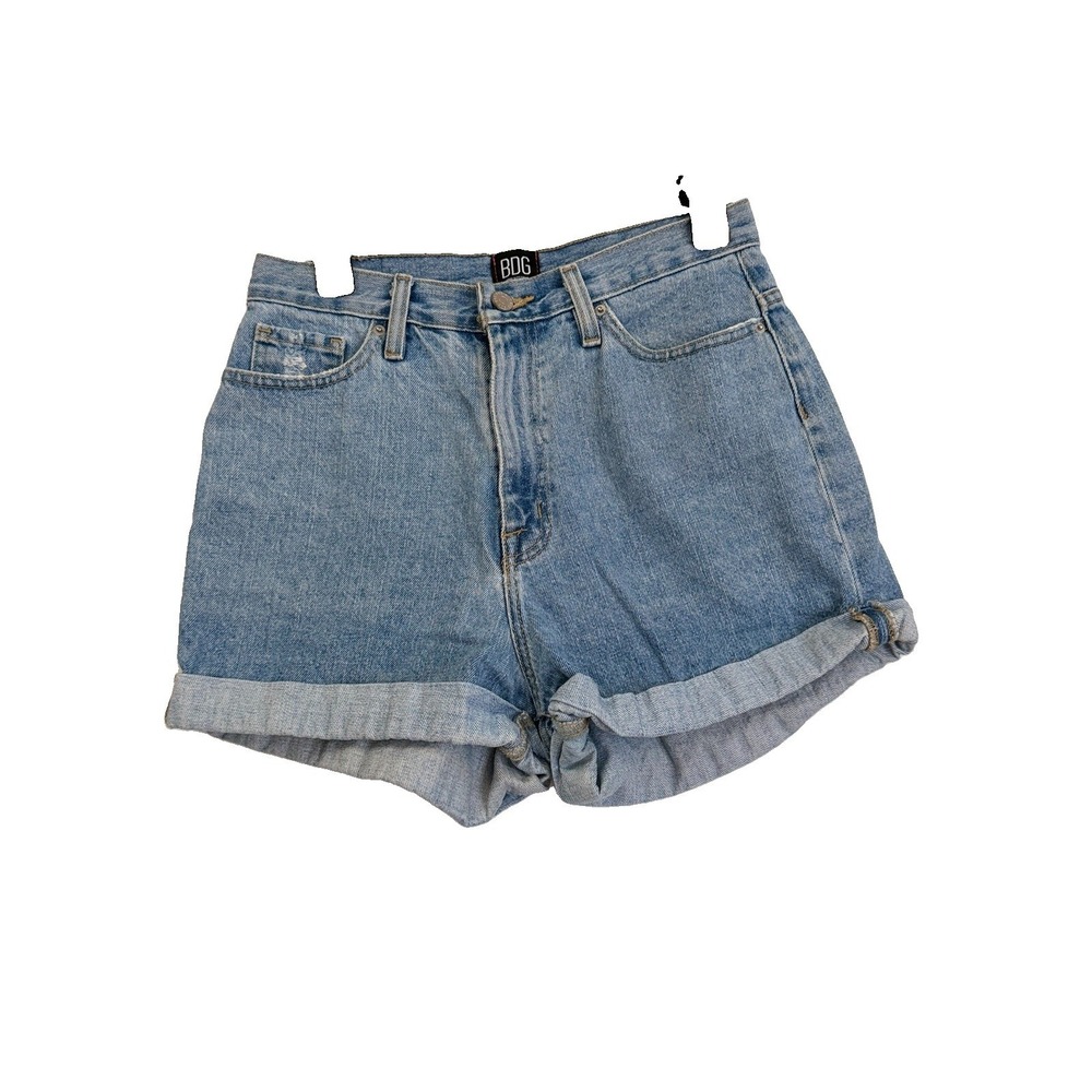 BDG High Waisted Denim Shorts Size S Light Wash Rolled Hem Mom Jean Short Sz 28